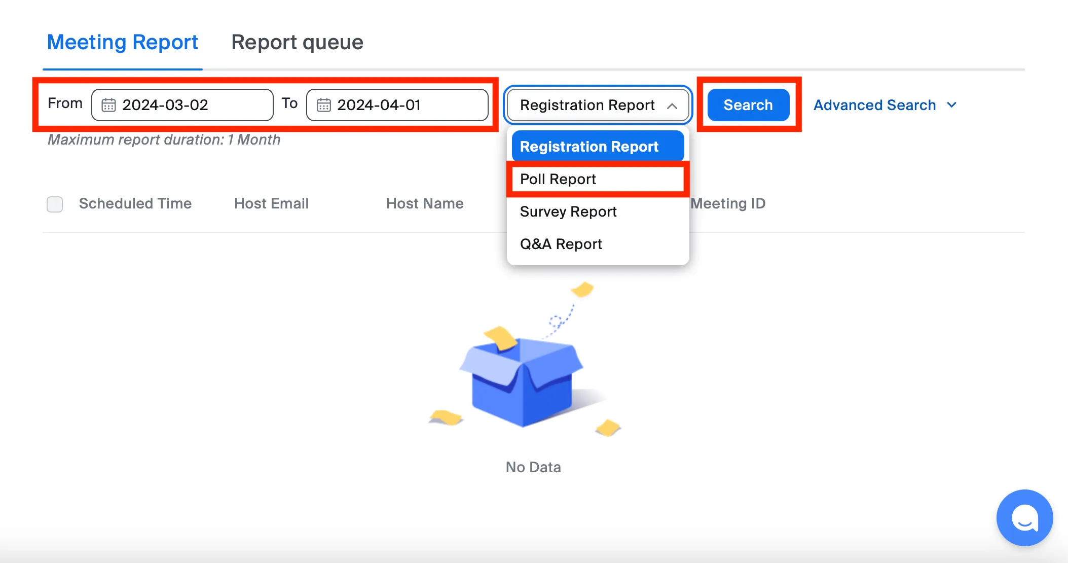 the meeting search screen